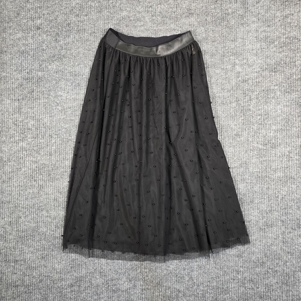 Victoria’s Secret Black Tulle Midi Skirt‎ XS Beaded Mesh Overlay Elastic Waist